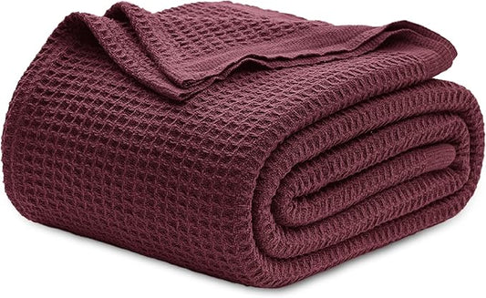 Bedsure Gentlesoft 100% Cotton Blanket King Size for Bed - Breathable and Soft for Spring Summer, Thick Cozy Waffle Weave Blanket Gifts for Women, Burgundy, 104x90 inches