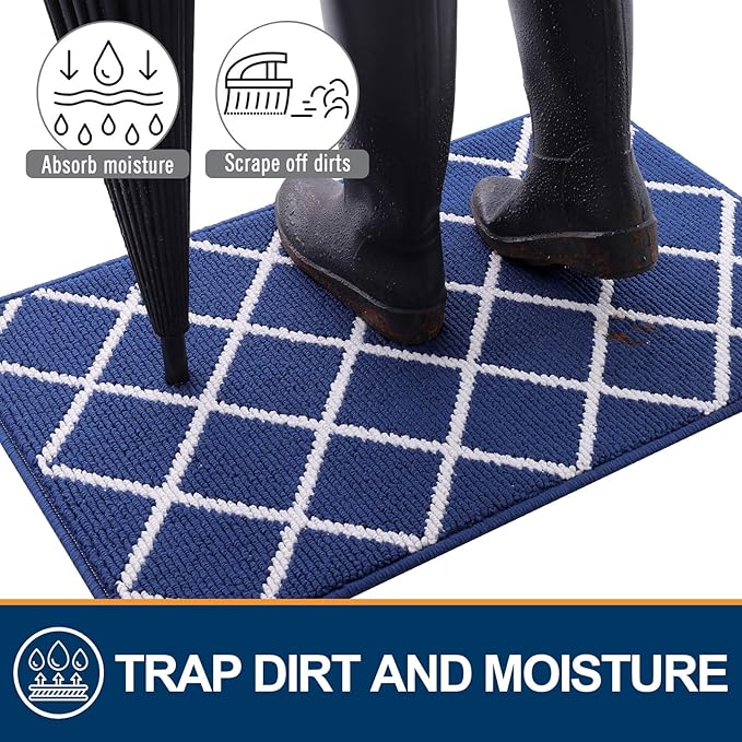 Finchitty Indoor Door Mat, Dirt Resistant and Absorbent, Low-Profile, Non-Slip, Washable Inside Floor Mats for Front Door, Back, and Entrance, 32" x 20", Navy