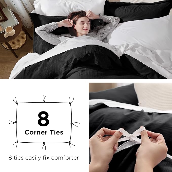 Bedsure Black Duvet Cover Full Size - 3 Pieces Prewashed Extra Soft Cotton-Like Bedding Set, Includes 1 Duvet Cover 80x90 Inches with Zipper Closure & 2 Pillow Shams, Comforter Not Included