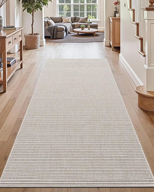 DEXI Hallway Runner Rug 3.3x6.7, Woven Braided Farmhouse Runner Carpet Indoor, Absorbent Thin Long Entryway Runners for Kitchen, Laundry Room, Patio Entrance, Light Beige-Gray
