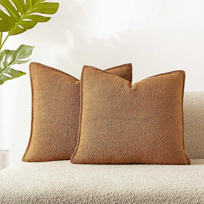 JUSPURBET 26x26 Throw Pillow Covers Set of 2 Decorative Pillow Covers for Couch Sofa Bed Cozy Boucle Textured Cushion Covers Cases with Invisible Zipper for Living Room Home Decor,Mustard Yellow