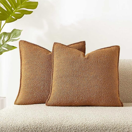 JUSPURBET Throw Pillow Covers Set of 2 Decorative Pillow Covers for Couch Sofa Bed Cozy Boucle Textured Cushion Covers Cases with Invisible Zipper for Living Room Home Decor 16x16,Mustard Yellow