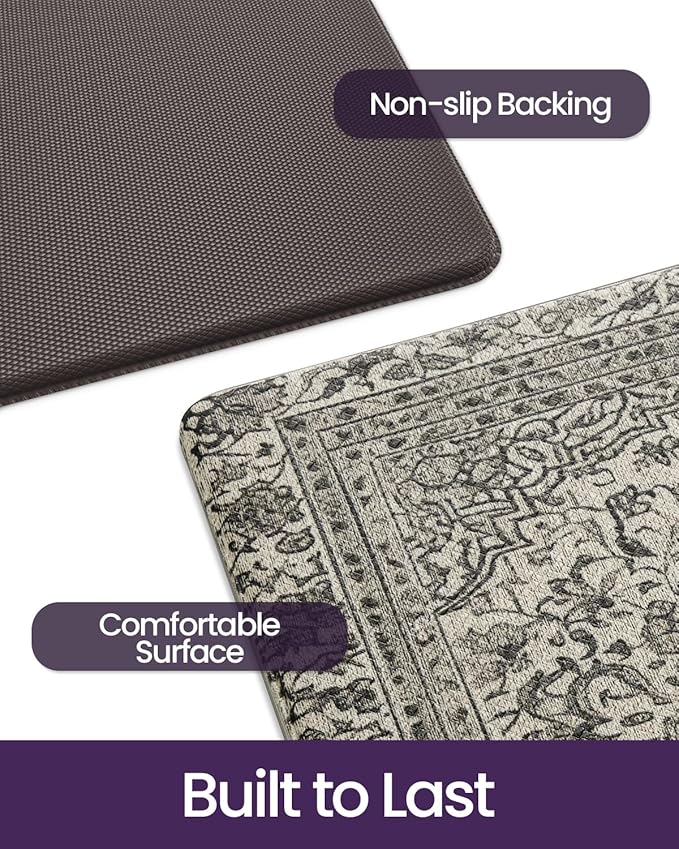 DEXI Kitchen Mats for Floor Cushioned, 23x59 Extra Large Long Runner Rug Non Slip, Waterproof Soft Comfort Standing Padded Anti Fatigue Decorative, Brown Grey