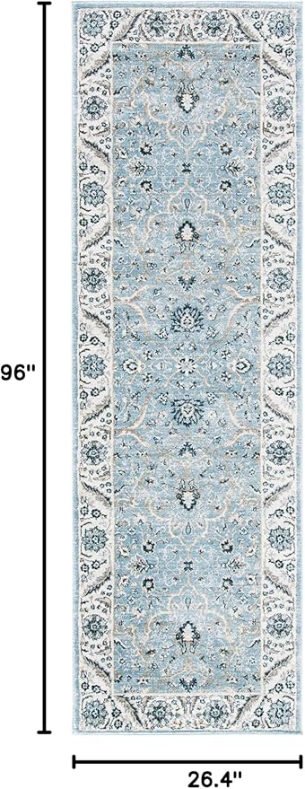 SAFAVIEH Isabella Collection Runner Rug - 2'2" x 8', Light Blue & Cream, Oriental Design, Non-Shedding & Easy Care, Ideal for High Traffic Areas in Living Room, Bedroom (ISA912M)