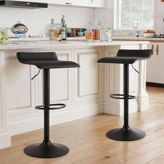 NOBPEINT Contemporary Chrome Air Lift Adjustable Swivel Bar Stool with Black Base, Set of 2, Black