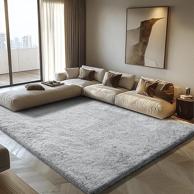 Shag Area Rug for Bedroom 4x6,Grey Fluffy Area Rugs for Living Room,Soft Fuzzy Rug Non-Shedding Indoor Plush Carpet for Kids Bedroom Nursery Dorm Home Decor