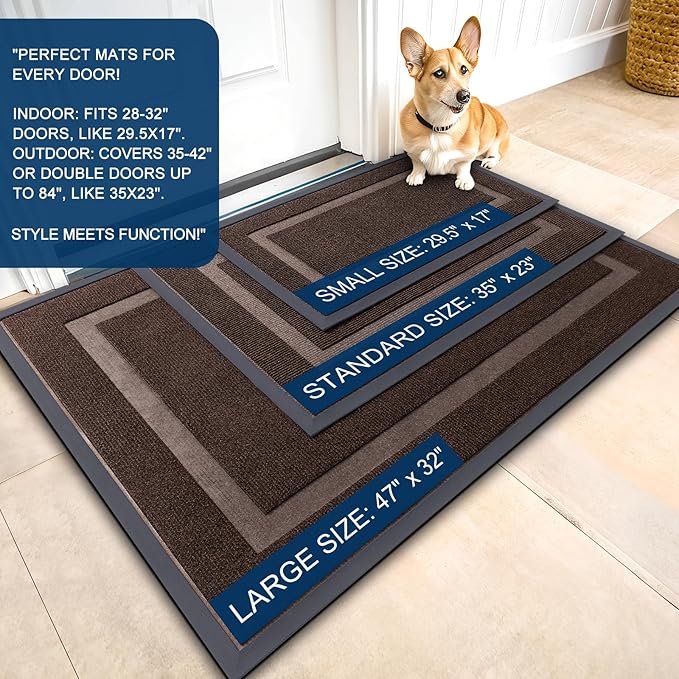 OLANLY Front Door Mat Indoor Outdoor Entrance, Waterproof All-Season, All-Weather Doormat, Sturdy Natural Rubber, Fade Resistant, Low Profile, Easy Clean Patio Porch Entryway Mat, 47x30, Dark Brown
