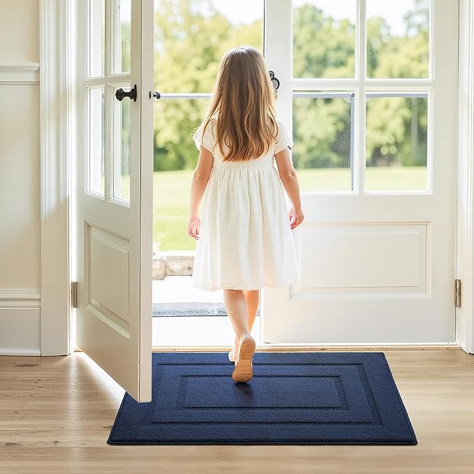 GRANNY SAYS Front Door Mat Outside Entrance, Welcome Matt Indoor Non-Slip, Door Mats for Outdoor, Entryway Front Porch Matt Low Profile Resist Dirt Easy to Clean, 32" x 20", Deep Blue