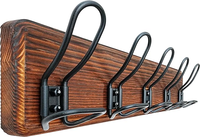 Dseap Coat Rack Wall Mounted - Heavy Duty Farmhouse Rustic Wall Coat Hanger With 5 Wire Hooks for Clothes Hat Jacket Towel, RusticWire, G25A, Rustic Brown & Black