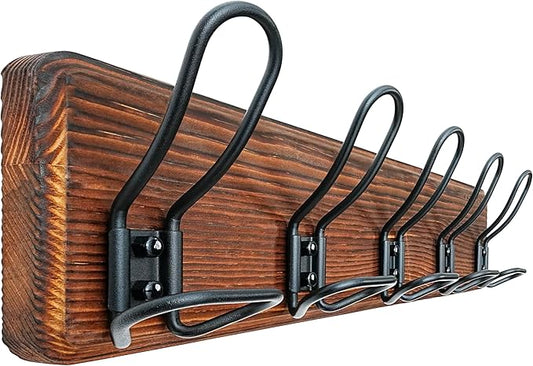 Dseap Coat Rack Wall Mounted - Heavy Duty Farmhouse Rustic Wall Coat Hanger With 5 Wire Hooks for Clothes Hat Jacket Towel, RusticWire, G25A, Rustic Brown & Black