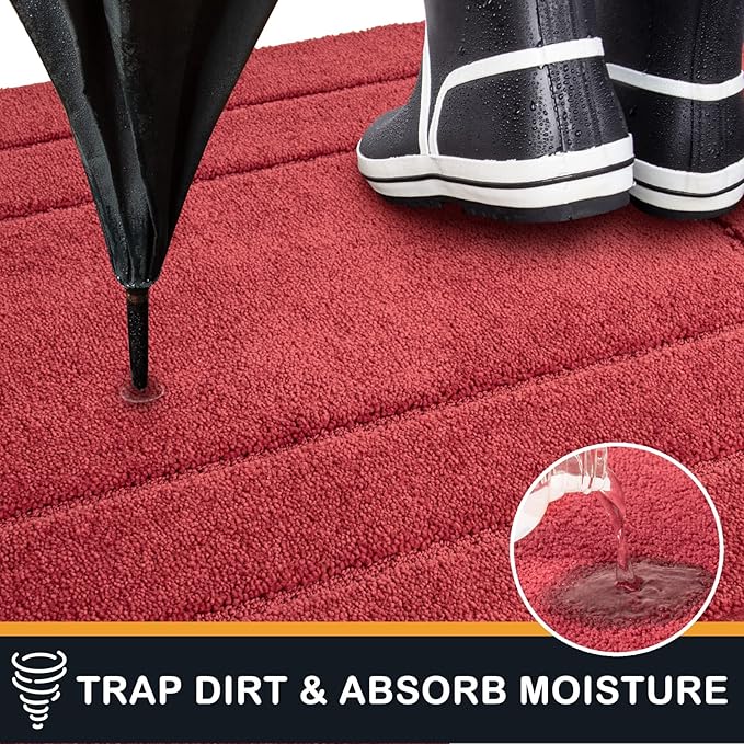 PURRUGS Dirt Trapping Door Mat 34" x 59", Non-Slip/Skid Machine Washable Entryway Rug, Dog Doormat, Super Absorbent Welcome Mat for Muddy Wet Shoes and Paws, Burgundy Red