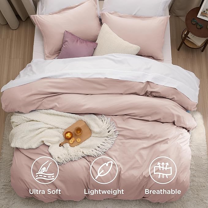 Bedsure Rose Pink Twin Duvet Cover - 2 Pieces Prewashed Extra Soft Bedding Set, Includes 1 Duvet Cover Twin Size 68x90 Inches with Zipper Closure & 1 Pillow Sham, Comforter Not Included