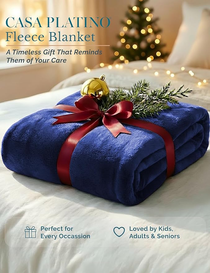 Casa Platino Fleece Blanket King Size – 300 GSM Navy Blue Fleece Throw for Bed or Couch – Soft Cozy Warm Holiday Bed Blanket for Winter, Fuzzy Plush Elegant Gifts for Men - 108x90 Inch