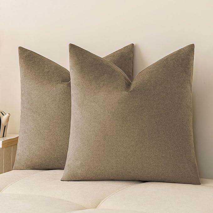 a moment Pack of 2 Dark Brown Stain-Resistant Throw Pillow Covers Pet-Friendly Pillowcases Cushion Covers for Sofa Couch Bed Outdoor Waterproof 18x18 Inch