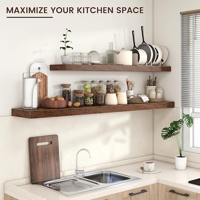 Floating Shelves for Wall 55"W x 10"D x 1.5"H, Engineered Wood Wall Shelves with Invisible Brackets for Living Room Bedroom Bathroom Office Kitchen Decor and Storage, Rustic Brown Finish, Set of 1
