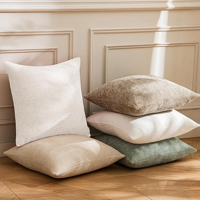 a moment Christmas White Chenille Throw Pillow Covers 20x20 Inch Pack of 2 Modern Decorative Throw Pillow Covers Farmhouse Cross Covers Home Decor for Sofa Bedroom Living Room