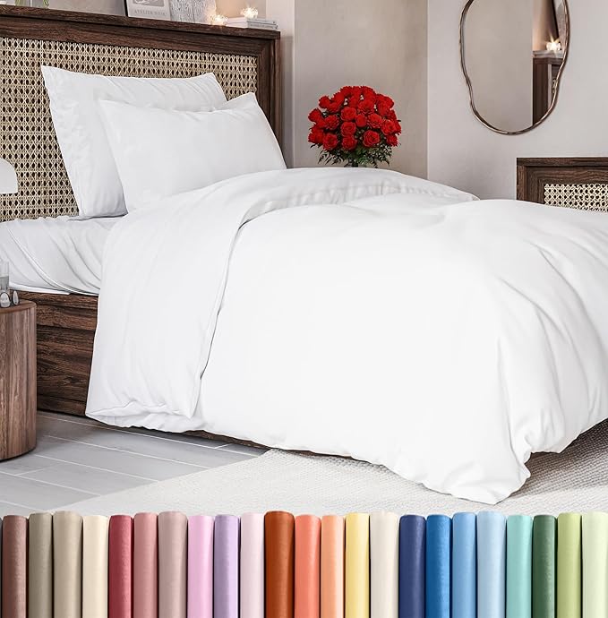 Duvet Cover Twin/Twin XL Size Set - Extra Soft Duvet Cover 68 x 90 with 1 Pillow Sham - Hotel Luxury, Easy Care and Fade Free with Zipper Closures & Ties - Comfy, Cozy Breathable Bedding Set (White)