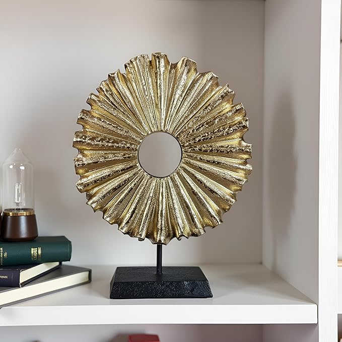 Modern Abstract Round Decorative Sculpture, Dining Living Room Desk Decor,Geometric Home Decor Statues,Shelf Top Decor Aesthetics, Coffee Tables or Office Shelves（Golden）