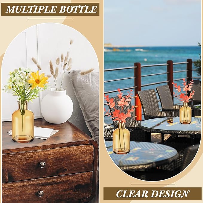 Lallisa 30 Pcs 4 Inches Small Glass Bud Vases Bulk Mini Flower Vases for Centerpieces Decorative Glass Bottles Vintage Rustic Decoration for Wedding Dining Table Home Decor (Amber)