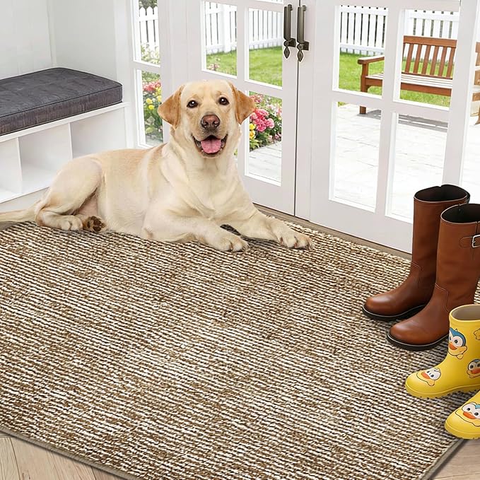 REFETONE Indoor Doormat, Front Door Mat 36"x60" Absorbent Rubber Backing Non Slip Back Door Mats, Washable Low-Profile Inside Floor Mat Door Rugs for Entryway, Resist Dirt Mud Mat for Dogs, Coffee