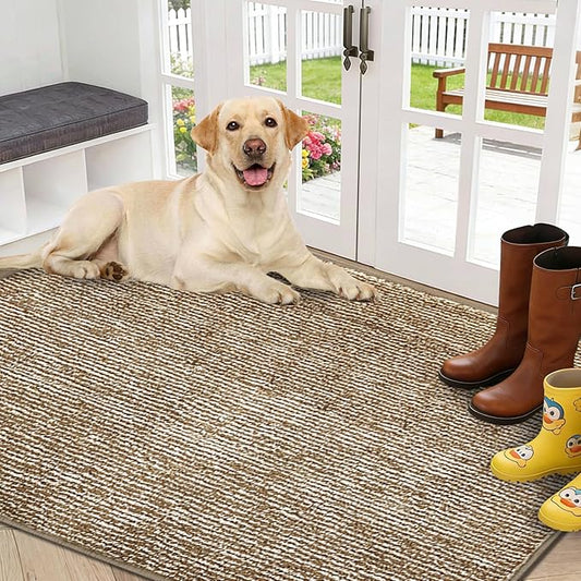 REFETONE Indoor Doormat, Front Door Mat 36"x60" Absorbent Rubber Backing Non Slip Back Door Mats, Washable Low-Profile Inside Floor Mat Door Rugs for Entryway, Resist Dirt Mud Mat for Dogs, Coffee
