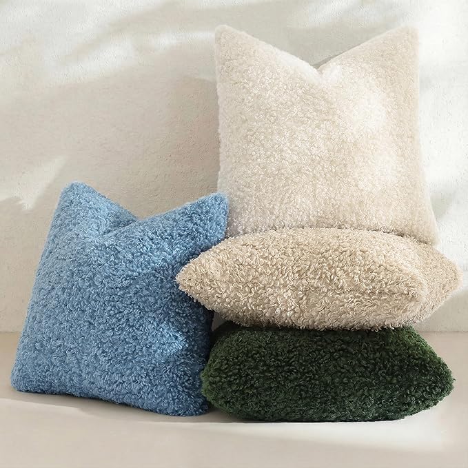 decorUhome Pack of 2 Throw Pillow Covers 24x24 Inch, Faux Fur Decorative Sherpa Pillow Covers Fuzzy Accent Soft Sheepskin Fleece Pillow Cases for Couch Living Room Bed, Neutral Cream