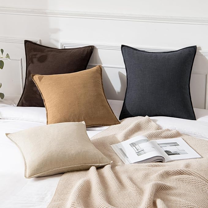 MIULEE Decorative Linen Pillow Covers 16x16 Inch Brown Boho Farmhouse Neutral Couch Throw Pillows for Bed Pack of 2 Accent Modern Pillowcase Sofa Livingroom Home Decor