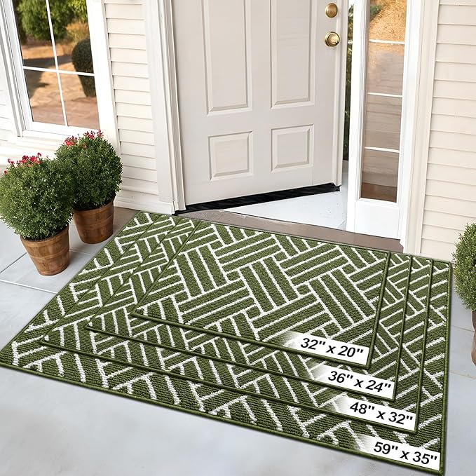 OLANLY Large Indoor Door Mat, 59x35 Inch, Dirt Resistant and Absorbent, Non-Slip Rubber Backing Floor Mats, Easy Clean Low-Profile Doormat for Entryway, Front Door, and Inside Entrance, Green