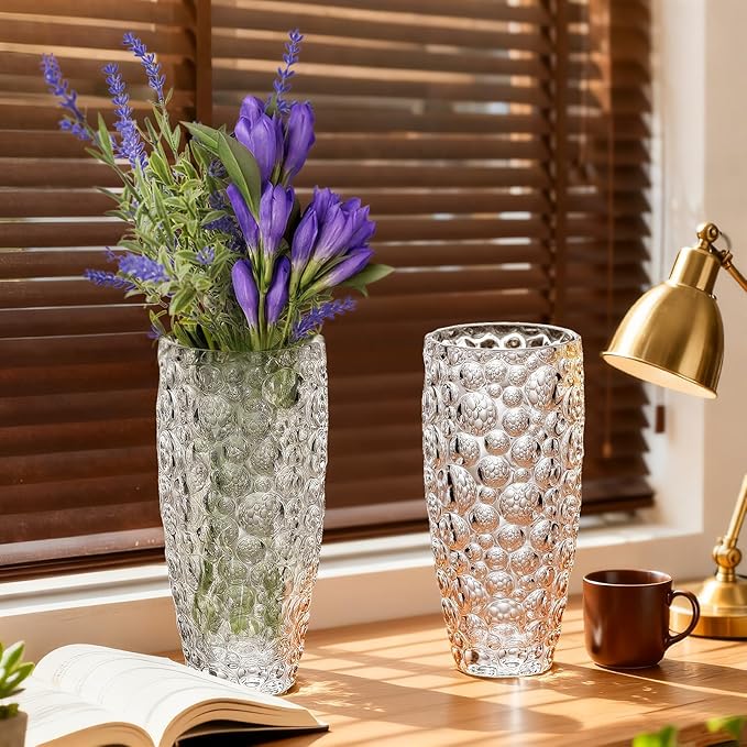 KAMMAK Glass Vase, Large Modern Cylinder Flower Vase for Home Decor, Wedding Centerpiece, Christmas or Birthday Gift for Mom, Entryway, Housewarming, Table, Office Desk, Farmhouse (White Polka Dot)