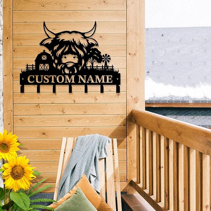 magilab Personalized Custom Highland Cow Wall Hooks,Metal Highland Cow Art Clothes Hooks,Metal Highland Cow Wall Home Storage Decorative,for Front Door, Hallway, Kitchen, Bedroom,Keys,Hats (Style M)