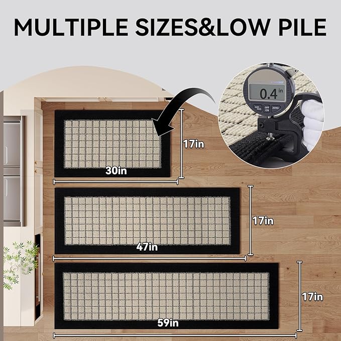 Kitchen Mats for Floor 17"x47", Non-Slip Washable Kitchen Rugs, Absorbent and Stain Resistant Kitchen Rug, Durable Comfortable Rugs for Kitchen, Hallway, Laundry & Sink, Black