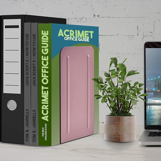 Acrimet Metal Bookends, Jumbo Size 9" H x 4" W x 4-1/2" D, Non-Skid Book Stand for Shelves, Heavy Duty Book Stopper, Pink, 1 Pair