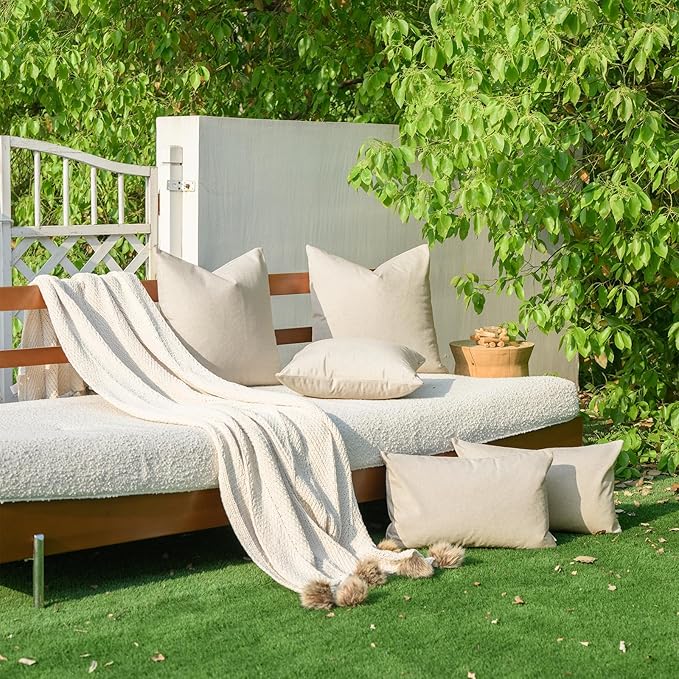 a moment Set of 2 Decorative Pillow Covers,18x18 Inch Waterproof Throw Pillow Cases,Pet-Friendly Stain-Resistant Cushion Covers for Sofa Couch Bed Outdoor Ivory