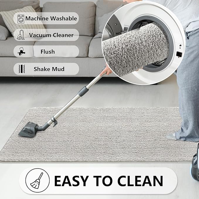 REFETONE Indoor Doormat, Front Door Mat 36"x60" Absorbent Rubber Backing Non Slip Back Door Mats, Washable Low-Profile Inside Floor Mat Door Rugs for Entryway, Resist Dirt Mud Mat for Dogs, Grey
