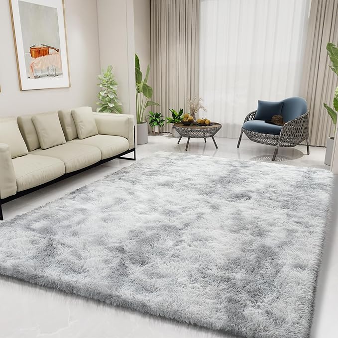 Shag Area Rug for Bedroom 3x5,Fluffy Area Rugs for Living Room,Soft Fuzzy Rug Non-Shedding Indoor Plush Carpet for Kids Bedroom Nursery Dorm Home Decor,Tie-Dyed Grey