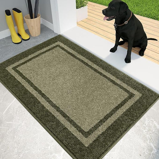 PURRUGS Dirt Trapping Door Mat 20" x 32", Non-Slip Machine Washable Entryway Rug, Entrance Mat, Indoor Front Door Mat, Super Absorbent Entry Rug for Muddy Shoes & Paws, Budding Green & Sage Green