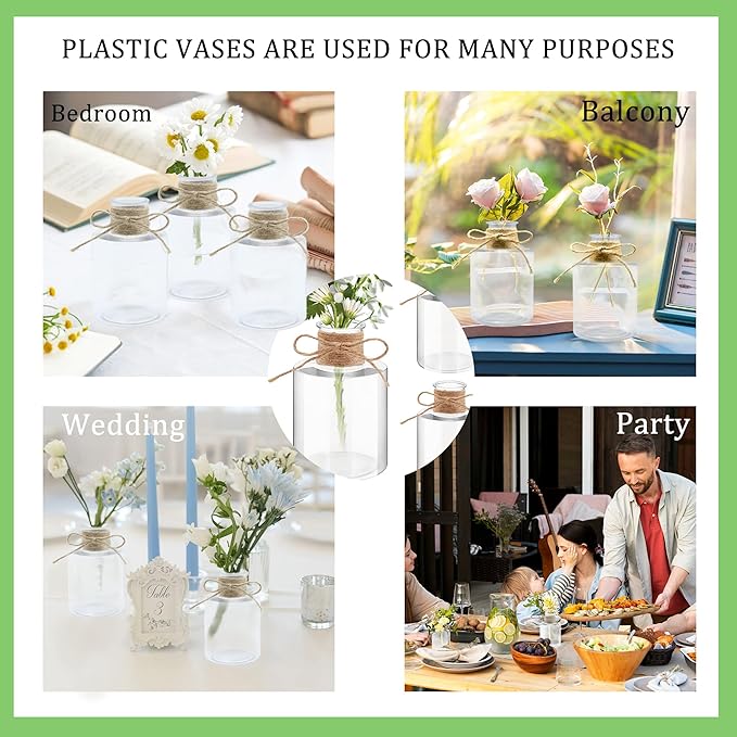 4.7 inch Small Plastic Vases Base para Blores Baturales Transparent Short Cylinder Flower Bud vases Bulk centerpieces for Tables for Parties, Weddings & Home (24pcs)
