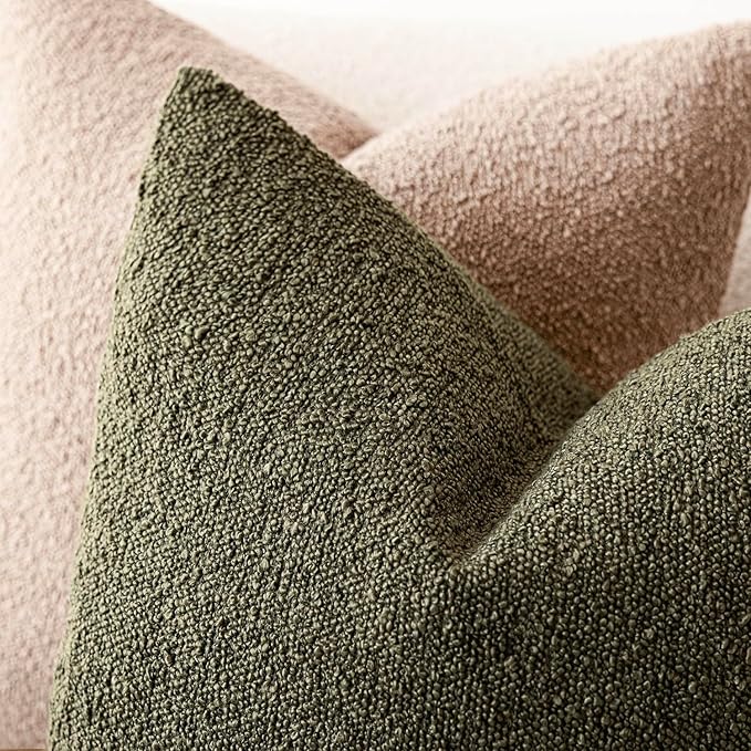 Foindtower Decorative Textured Boucle Throw Pillow Covers Accent Solid Pillow Cases Neutral Soft Cozy Couch Cushion Case for Chair Sofa Bedroom Living Room Home Decor 16x16 Inch,1PC,Moss Green