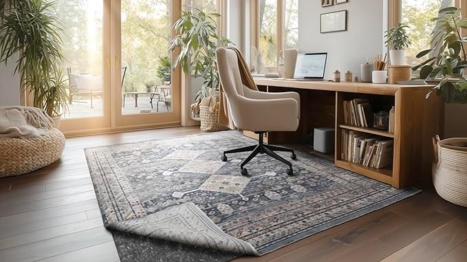 Mohawk Home 6' x 9' Premium Luxury Non Slip Rug Pad 1/4 Thick Dual Surface Felt + Rubber Gripper - Safe for All Floors, Synthetic Fiber, Grey
