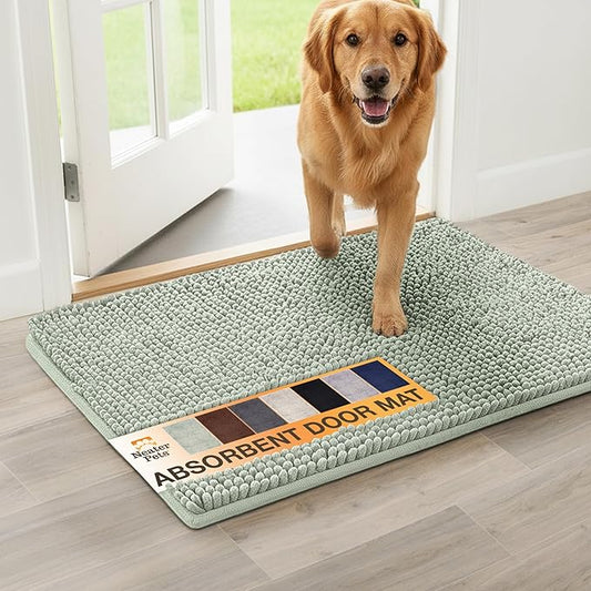 Neater Pets Chenille Dog Door Mat 24” x 17” – Super Absorbent & Quick-Dry Muddy Paws Doormat for Trapping Dirt, Water, Mud - Non-Slip & Machine Washable Pet Rugs for Entryway, Indoor Mud Mats, Green