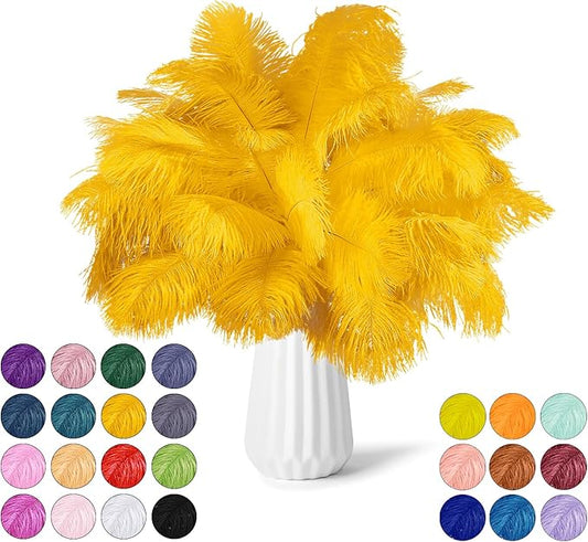 NEWONG 30pcs Gold Ostrich Feathers Natural Bulk 11-14inch(28-35cm) Vase Craft Wedding Home Party Centerpieces Christmas Day Decoration