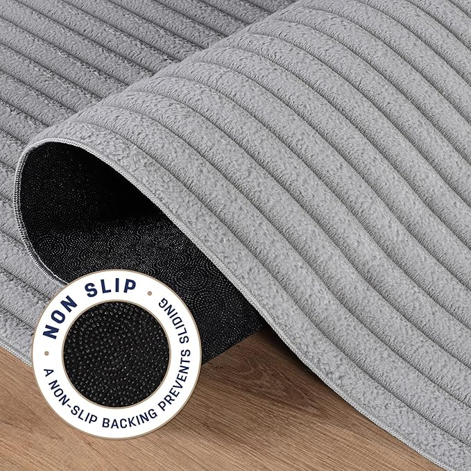 Beverly Rug Non Slip Area Rug 5 x 7 Modern Durable Ultra Soft Ribbed Indoor Rugs for Living Dining Room Office Stain Resistant Non Shedding Casual Easy Shag Indoor Carpet Gray 5x7