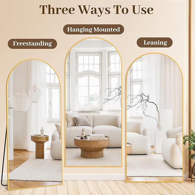 Suidia Arched Full Length Mirror, 71"x26" Floor Mirror Freestanding, Floor Standing Full Body Mirror with Stand for Bedroom, Hanging Leaning Mounted for Living Room Cloakroom, Gold