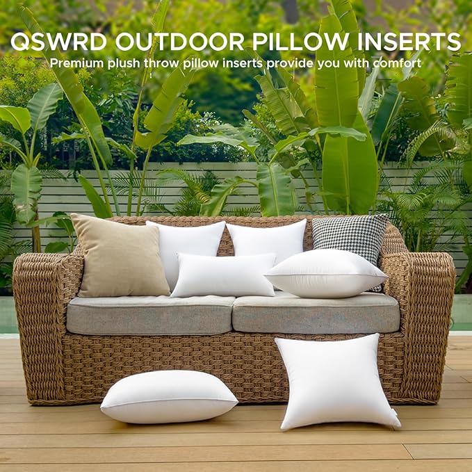 QSWRD 22 x 22 Outdoor Pillow Insert Pack of 4 Patio Furniture Pillows Cushion Waterproof Square Throw Pillow Inserts Decorative Couch Pillow Inserts White Sofa Sham Cushion Stuffer