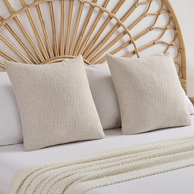 FUTEI Natural Decorative Throw Pillow Covers 16x16 Inch Set of 2,Soft Linen Slub Texture Cushion Case,Farmhouse Home Decor for Couch Bed Living Room