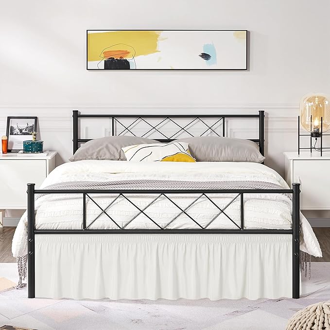Biscaynebay Wrap Around Bed Skirts with Split Corners for Queen Beds 15" Drop, Ivory Adjustable Elastic Dust Ruffles Easy Fit Wrinkle Resistant Silky Luxurious Fabric Machine Washable