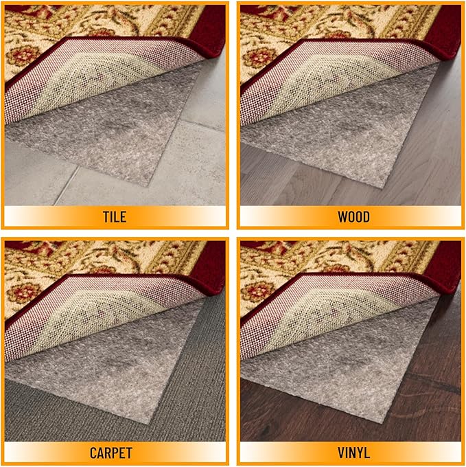 Ottomanson 3' x 7' Non-Slip Rug Pad Gripper 1/4 Inch Thick Dual Surface Felt + Rubber Gripper - Safe for All Floors, Brown