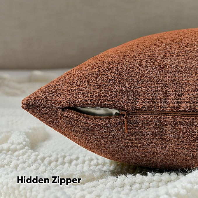 FUTEI Rust Chenille Decorative Throw Pillow Covers 26x26 Inch Set of 2,Soft Cozy Faux Linen Textured Euro Pillow Shams,Farmhouse Home Decor for Couch Living Room