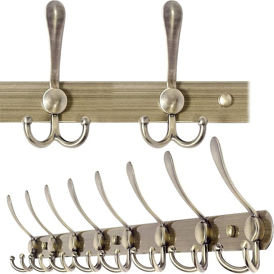 WEBI Coat Rack Wall Mounted,8 Tri Hooks for Hanging,Coat Hook,Hook Rack,Hook Rail,Coat Hanger Wall Mount Metal Wall Coat Rack for Coats,Hats,Jacket,Bronze
