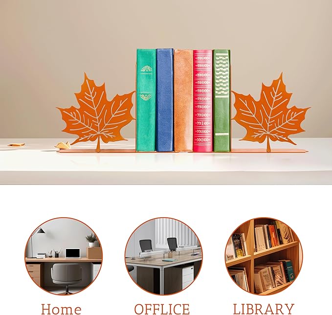 Maple Leaf Decor Bookends Leaves Decor for Fall Cute and Unique Novelty Book Ends for Kids Flower and Plant Room Decor(Orange Yellowk)